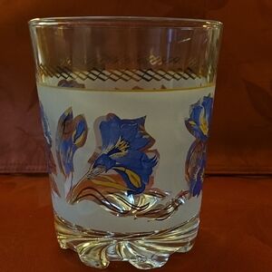 Cerve Ice Bucket Made In Italy Blue Flowers, Frosted Panels And Gold Leaves.